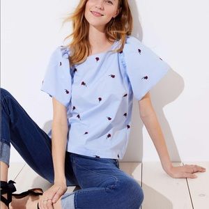 LOFT - rose embroidery flare sleeve top NWOT